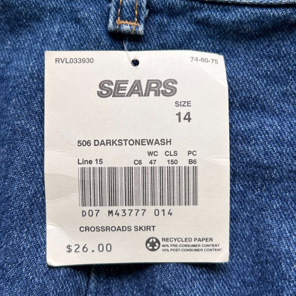 Vtg NWT Sears Crossroads Denim Midi Skirt 14 Retro Slit Pockets USA Belt Loop - Picture 7 of 12